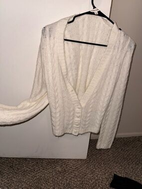 For Love And Lemons Cream Cable Knit Button-Front Cardigan